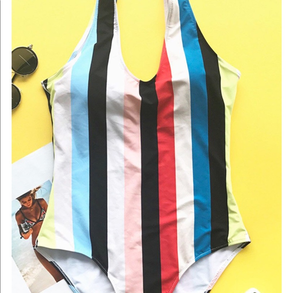 NEVER WORN backless vintage colorful striped suit